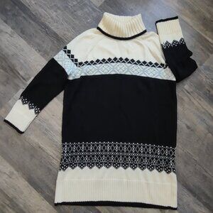 Tuckernuck Womens Turtleneck Sweater Dress Black & White 100% Wool Sz Lg